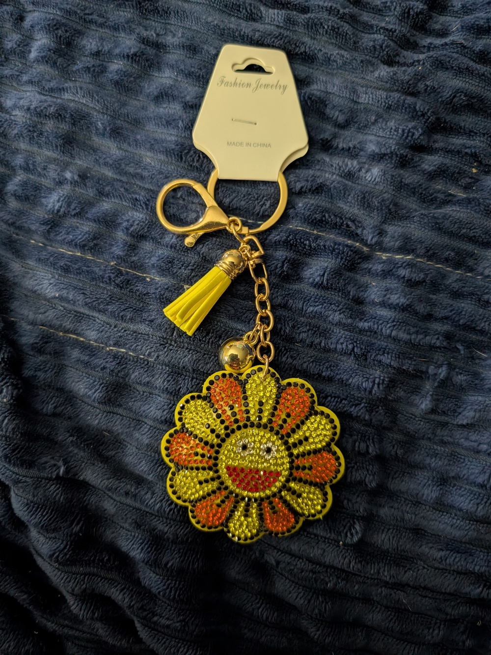Fashion Jewelry Yellow Sunflower Crystal Keychain with Tassel